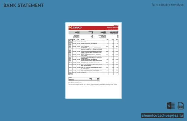Zambia Zanaco Bank Kontoauszug (Word-Beispiel)
